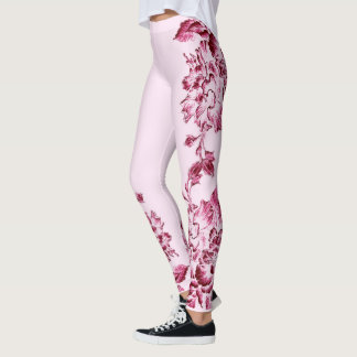 Double Hibiscus  Pink on Lt Pink  Leggings