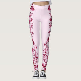 Double Hibiscus  Pink on Lt Pink  Leggings