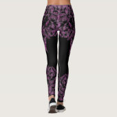 Double Hibiscus Purple on Black  Leggings (Achterkant)