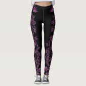 Double Hibiscus Purple on Black  Leggings (Voorkant)