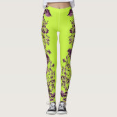 Double Hibiscus Purple on Lime  Leggings (Voorkant)
