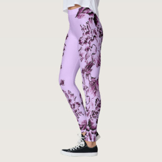 Double Hibiscus Purple on Lt Purple  Leggings