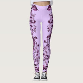 Double Hibiscus Purple on Lt Purple  Leggings