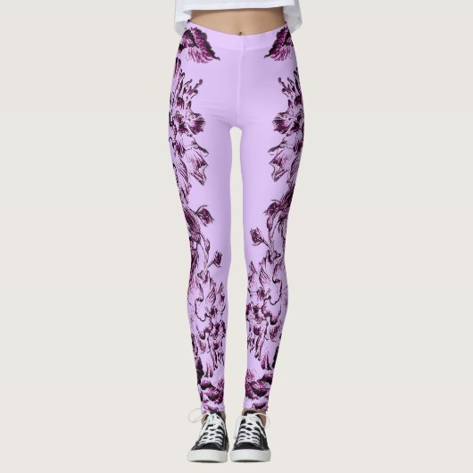 Double Hibiscus Purple on Lt Purple  Leggings (Voorkant)