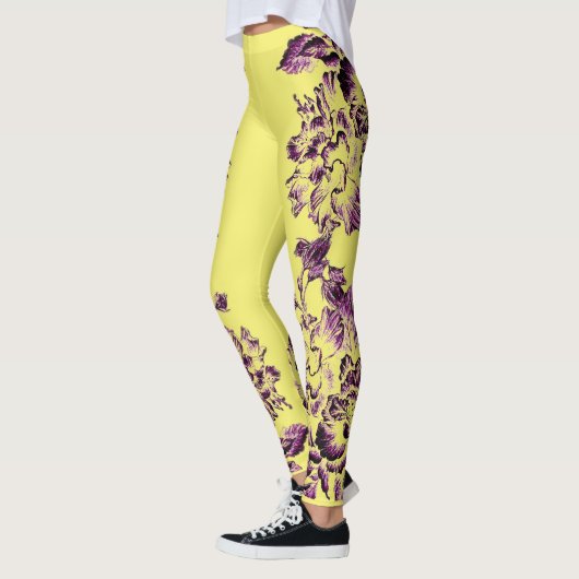 Double Hibiscus Purple on Yellow Leggings (Links)