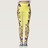 Double Hibiscus Purple on Yellow Leggings (Voorkant)