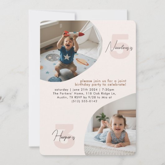 Double Joint Birthday Party Invitations Kids Photo Kaart (Voorkant)