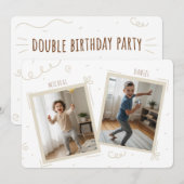Double Kids Boys Sibling Photo Joint Birthday Kaart (Voorkant / Achterkant)