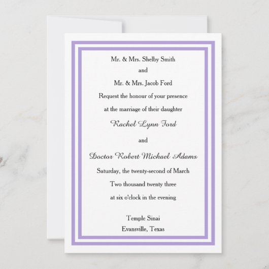 Double Lavender Trim -5x7Wedding Invitation Kaart (Voorkant)
