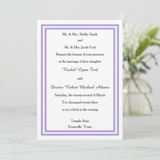 Double Lavender Trim -5x7Wedding Invitation Kaart (Staand voorkant)