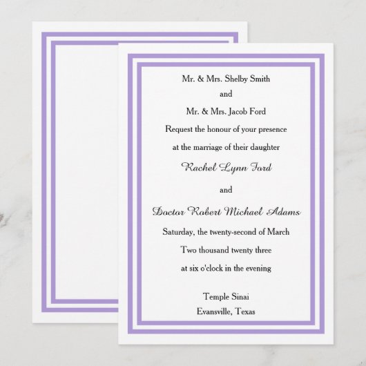Double Lavender Trim -5x7Wedding Invitation Kaart (Voorkant / Achterkant)