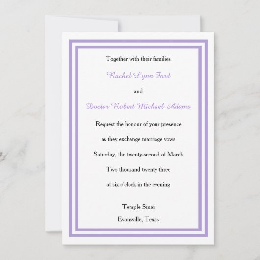 Double Lavender Trim -5x7Wedding Invitation Kaart (Voorkant)
