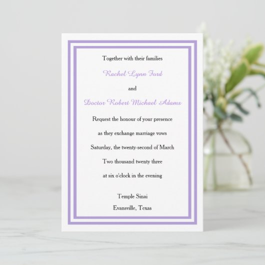 Double Lavender Trim -5x7Wedding Invitation Kaart (Staand voorkant)