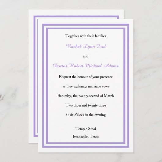 Double Lavender Trim -5x7Wedding Invitation Kaart (Voorkant / Achterkant)