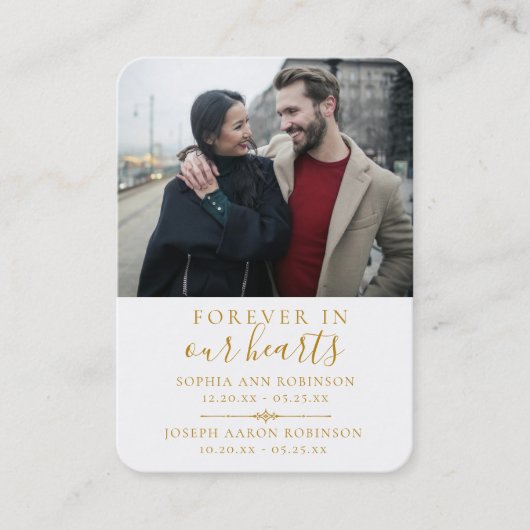 Double Memorial Funeral Photo Gold Prayer Kaart Visitekaartje (Voorkant)