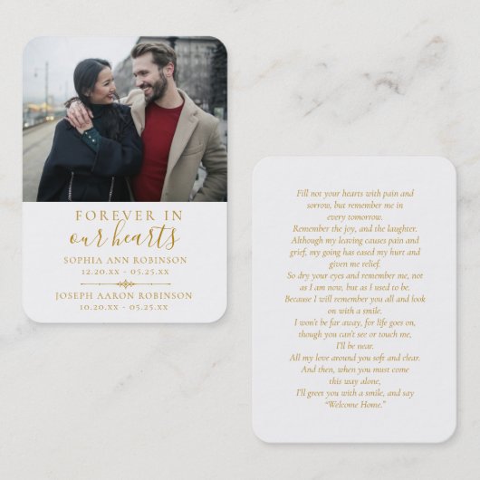 Double Memorial Funeral Photo Gold Prayer Kaart Visitekaartje (Voorkant / Achterkant)