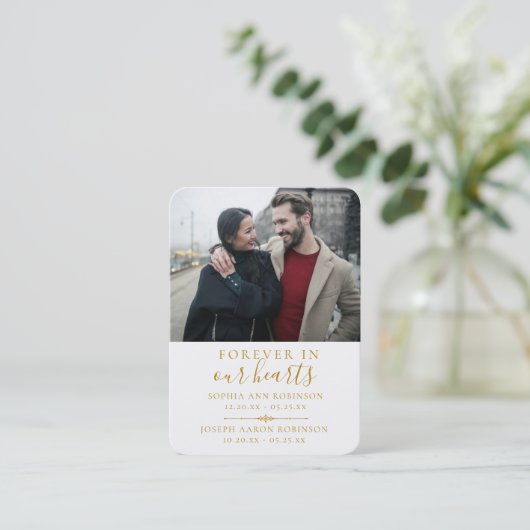 Double Memorial Funeral Photo Gold Prayer Kaart Visitekaartje (Staand voorkant)