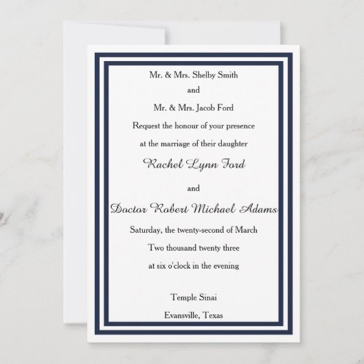 Double Navy Trim - 5x7Wedding Invitation Kaart (Voorkant)