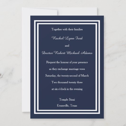 Double Navy Trim - 5x7Wedding Invitation Kaart (Voorkant)