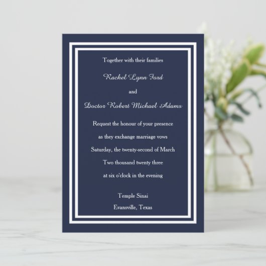 Double Navy Trim - 5x7Wedding Invitation Kaart (Staand voorkant)