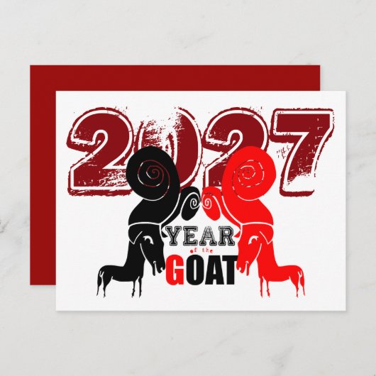 Double Odd Goat Chinese Year Zodiac 2027 PostC H Feestdagenkaart (Voorkant / Achterkant)