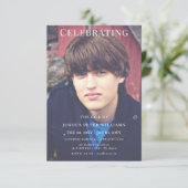 Double Photo Masculine Funeral Service Kaart (Staand voorkant)