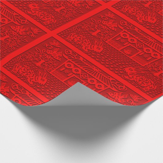 Double Rabbit papieren Chinese nieuwjaars WP Cadeaupapier (Hoek)