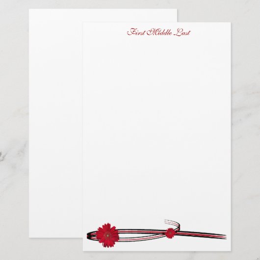 Double Red Gerber Daisy Sweep Persoonlijk Briefpapier (Voorkant / Achterkant)