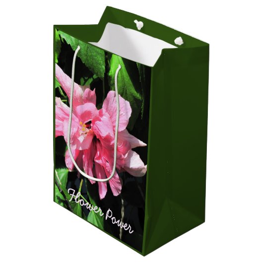 Double roze Hibiscus Flower Gift Bag Medium Cadeauzakje (Voorkant Gekanteld)