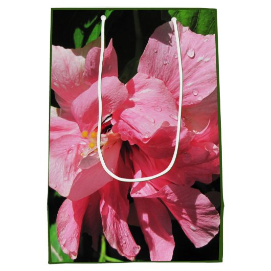 Double roze Hibiscus Flower Gift Bag Medium Cadeauzakje (Achterkant)