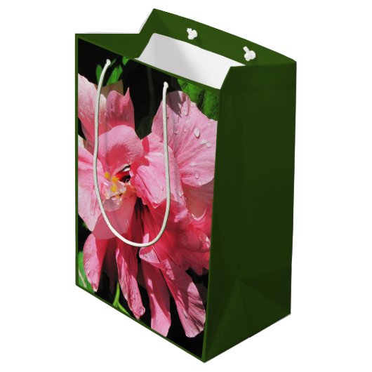Double roze Hibiscus Flower Gift Bag Medium Cadeauzakje (Achterkant Gekanteld)