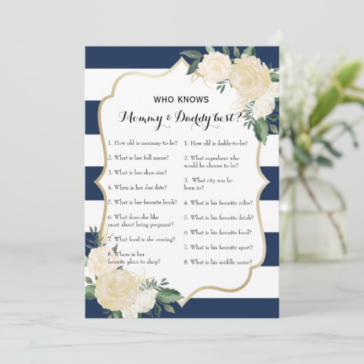 Double Side Baby shower Games - Advies | Wie weet Kaart (Staand voorkant)