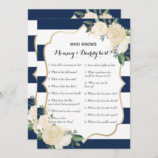 Double Side Baby shower Games - Advies | Wie weet Kaart (Voorkant / Achterkant)