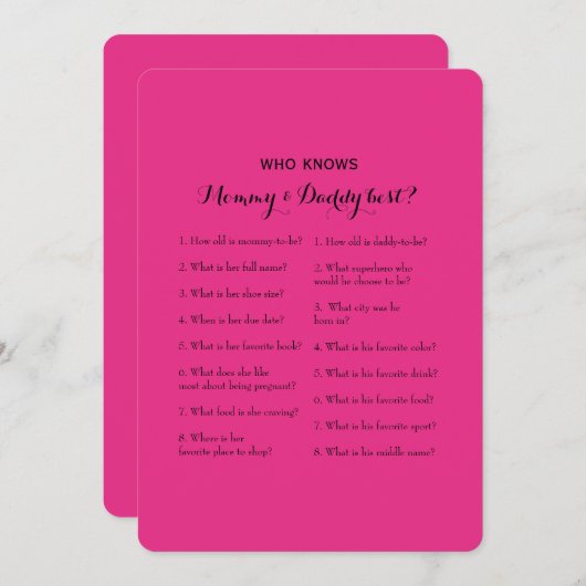 Double Side Baby shower Spelletjes - Advies | Wie Kaart (Voorkant / Achterkant)