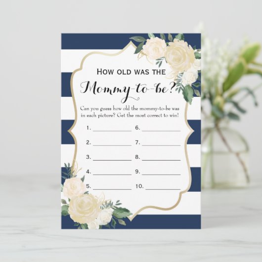 Double Side Bloemen Navy Baby shower Spelletjes Kaart (Staand voorkant)