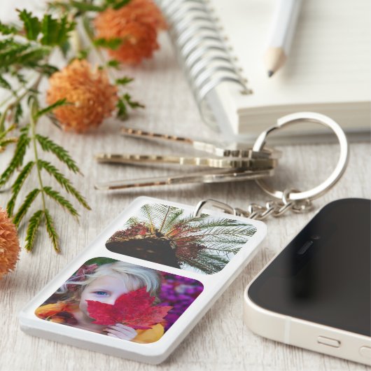 Double Sided 4 Photo Template Rond White Sleutelhanger (Voorkant Rechts)