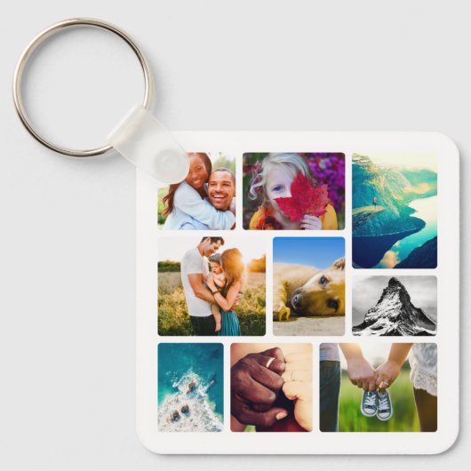 Double Sided 9 Photo Collage Square Metal Sleutelh Sleutelhanger (Voorkant)