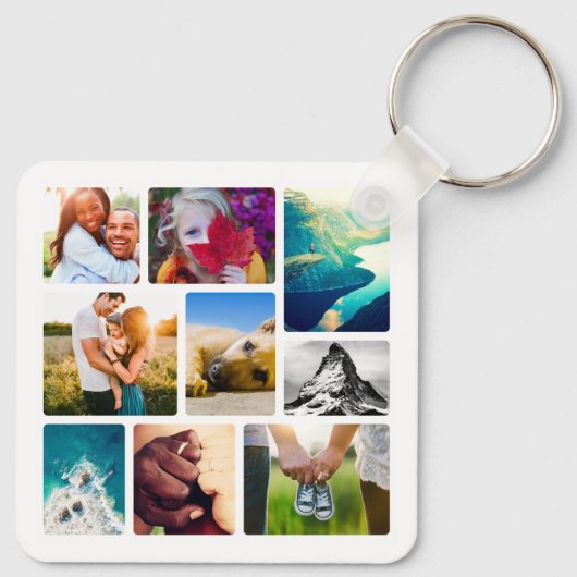 Double Sided 9 Photo Collage Square Metal Sleutelh Sleutelhanger (Achterkant)
