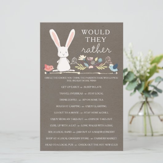 Double Sided Baby shower Games a Little Bunny (Staand voorkant)