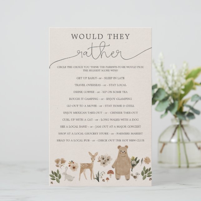 Double Sided Baby shower Games Boho Woodland (Staand voorkant)