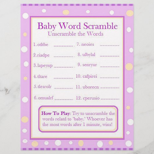 Double Sided Baby shower Games Flyer (Voorkant)