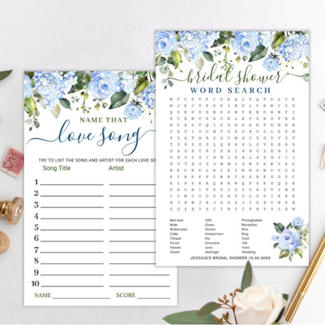 DOUBLE SIDED Blue Hydrangea Bridal Shower Game (Creator heeft geüpload)