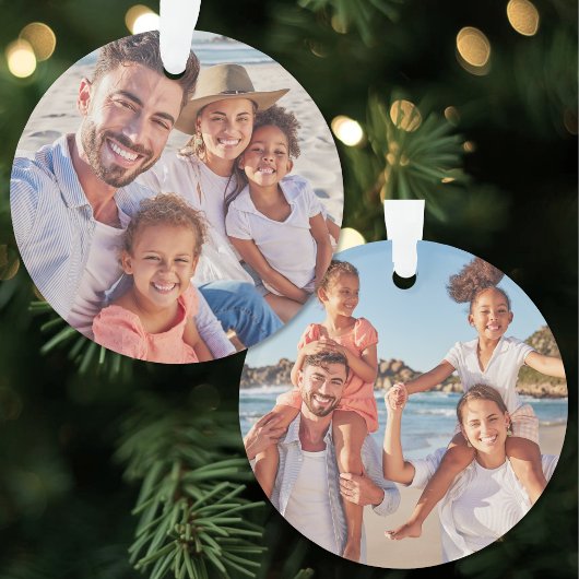 Double Sided Custom Family Two Photo Christmas Ornament