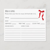 Double Sided Elegant Red Bow Recipe Bridal Shower Informatiekaartje (Voorkant)
