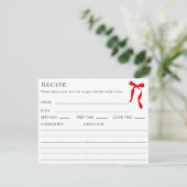Double Sided Elegant Red Bow Recipe Bridal Shower Informatiekaartje (Staand voorkant)