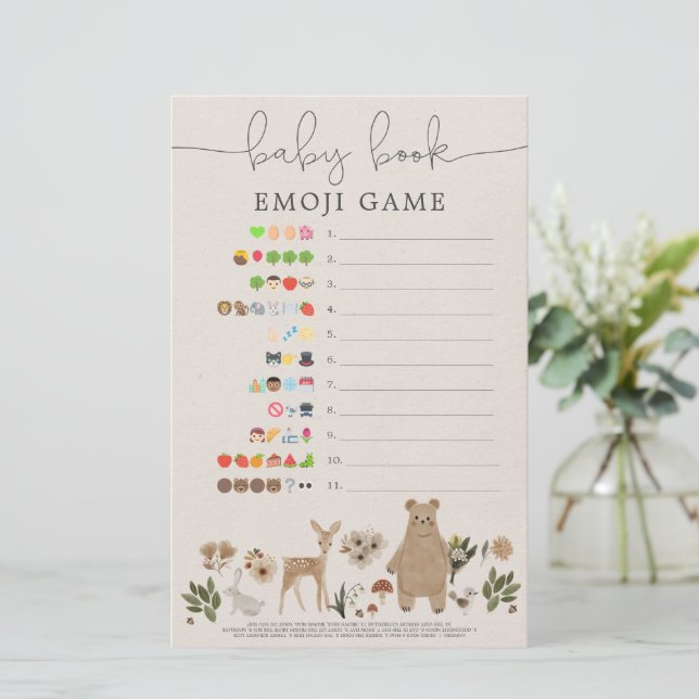 Double Sided Emoji Baby shower Game Boho Woodland (Staand voorkant)