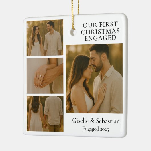 Double Sided First Christmas Engaged Photo Keramisch Ornament (Links)