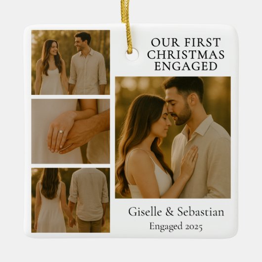 Double Sided First Christmas Engaged Photo Keramisch Ornament (Voorkant)