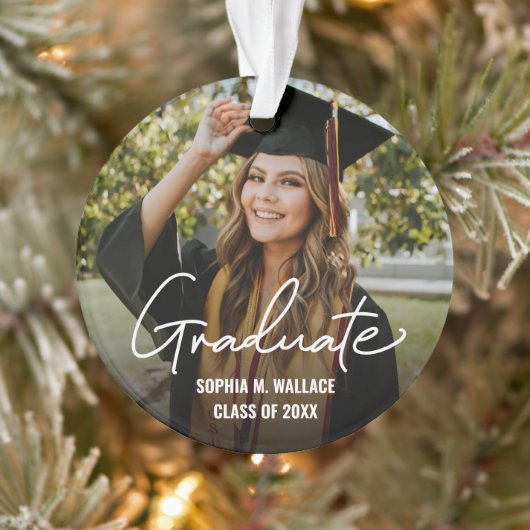 Double sided Handlettering Graduate Custom Photo Ornament (Boom)
