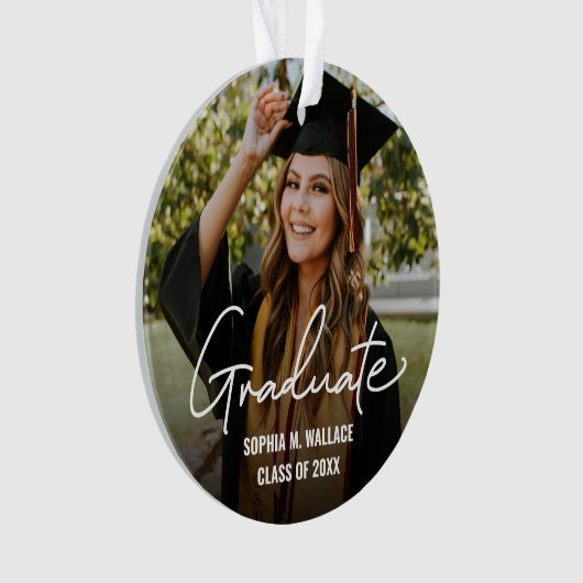 Double sided Handlettering Graduate Custom Photo Ornament (voorkant)